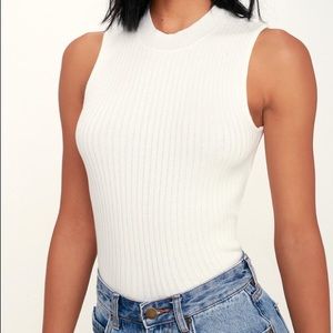 Lulus Basics Confidante White Sleeveless Mock Neck Crop Top